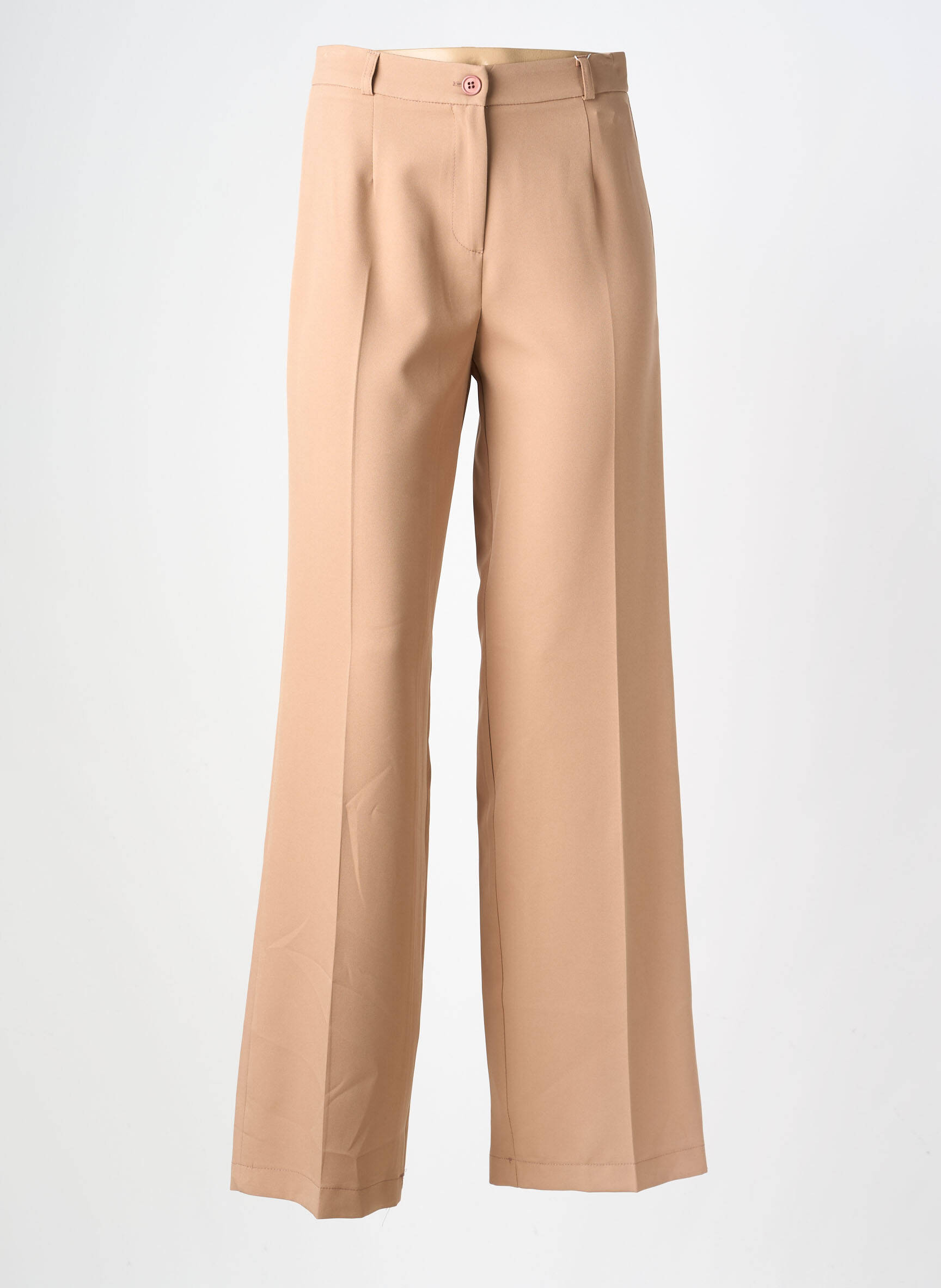 Pantalon large tissage popeline taille haute beige COTTONADE femme