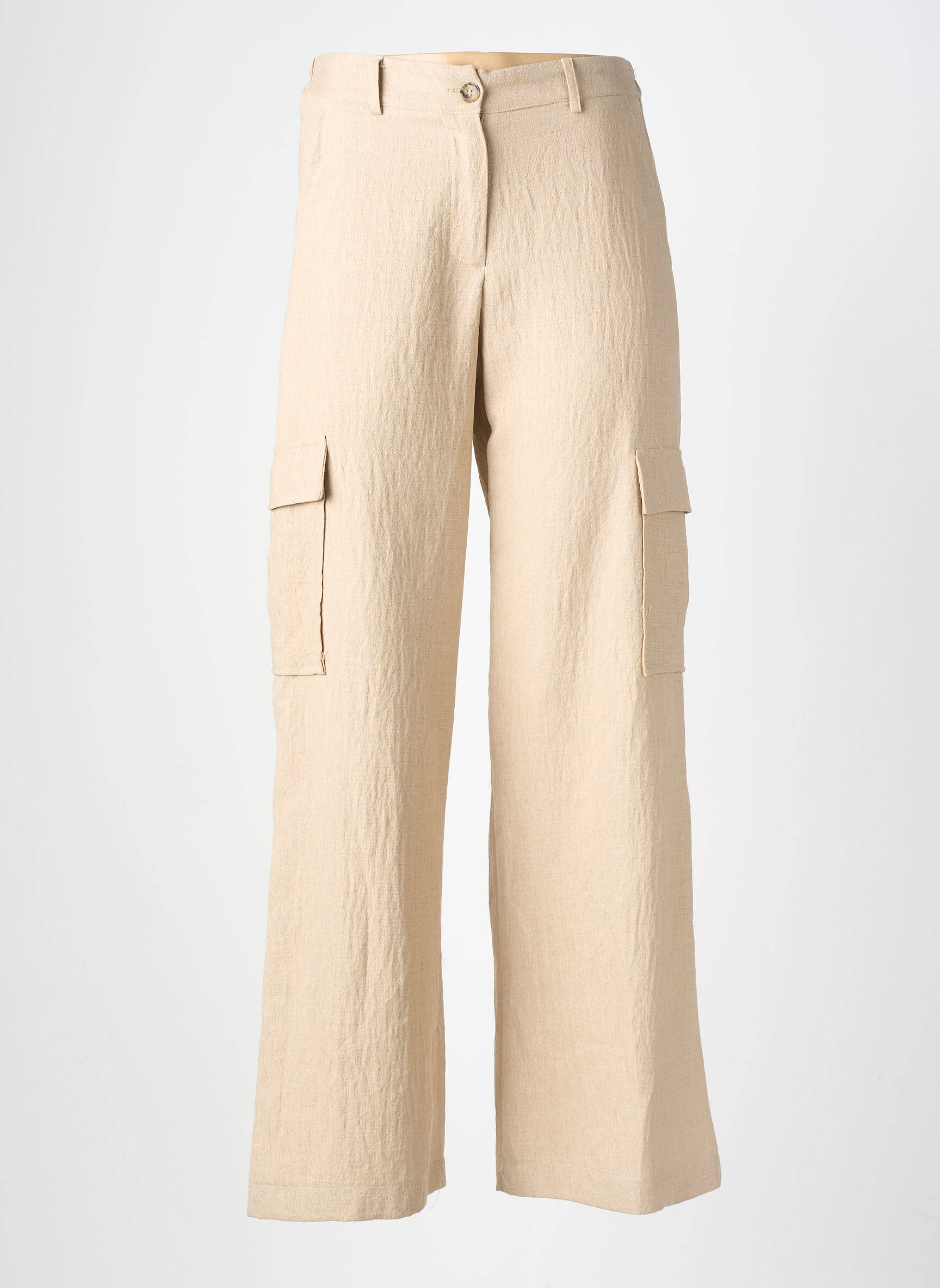 Pantalon cargo fermeture zippée sous rabat boutonné taille haute beige SCARLET ROOS femme