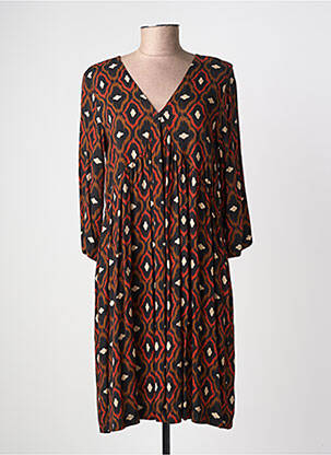 Robe mi-longue coupe fluide manches 3/4 orange LA FEE MARABOUTEE femme