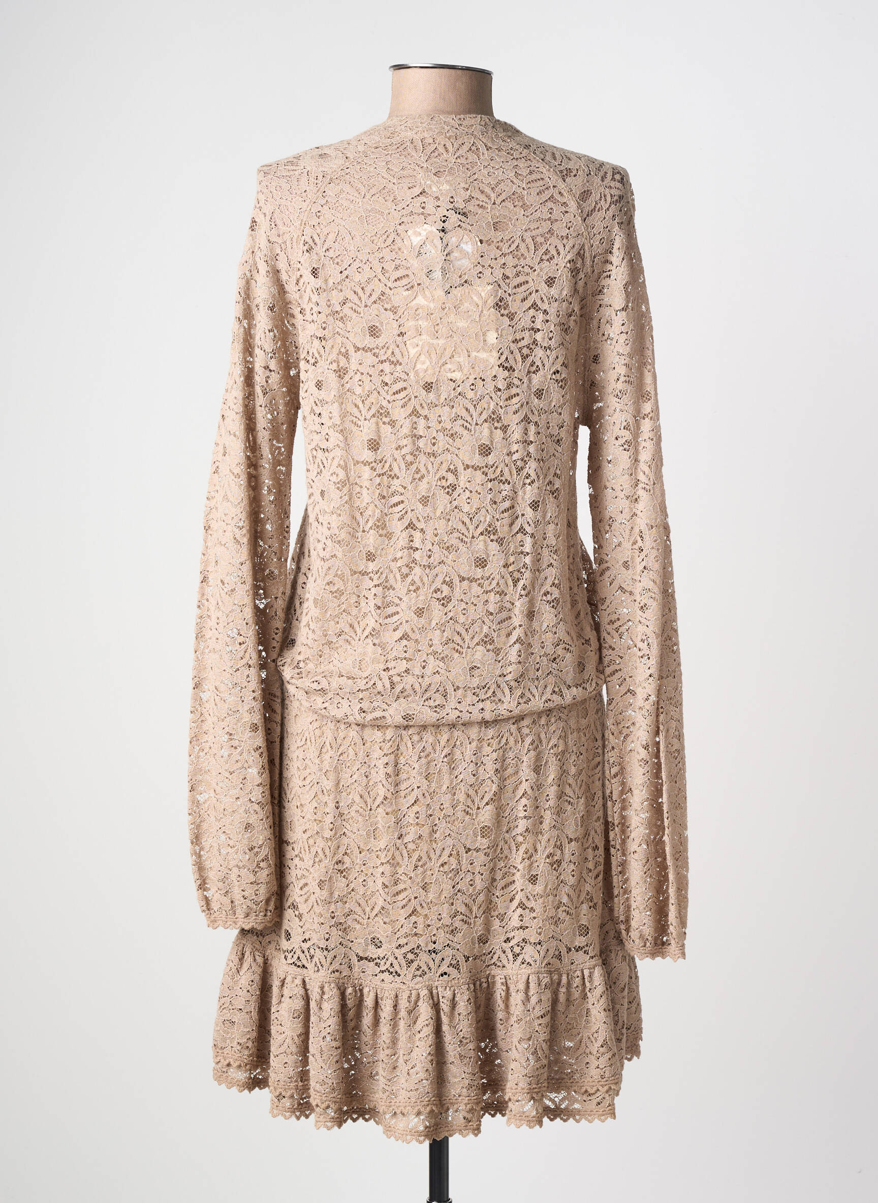 Robe mi-longue manches longues manches longues marron TI MO femme