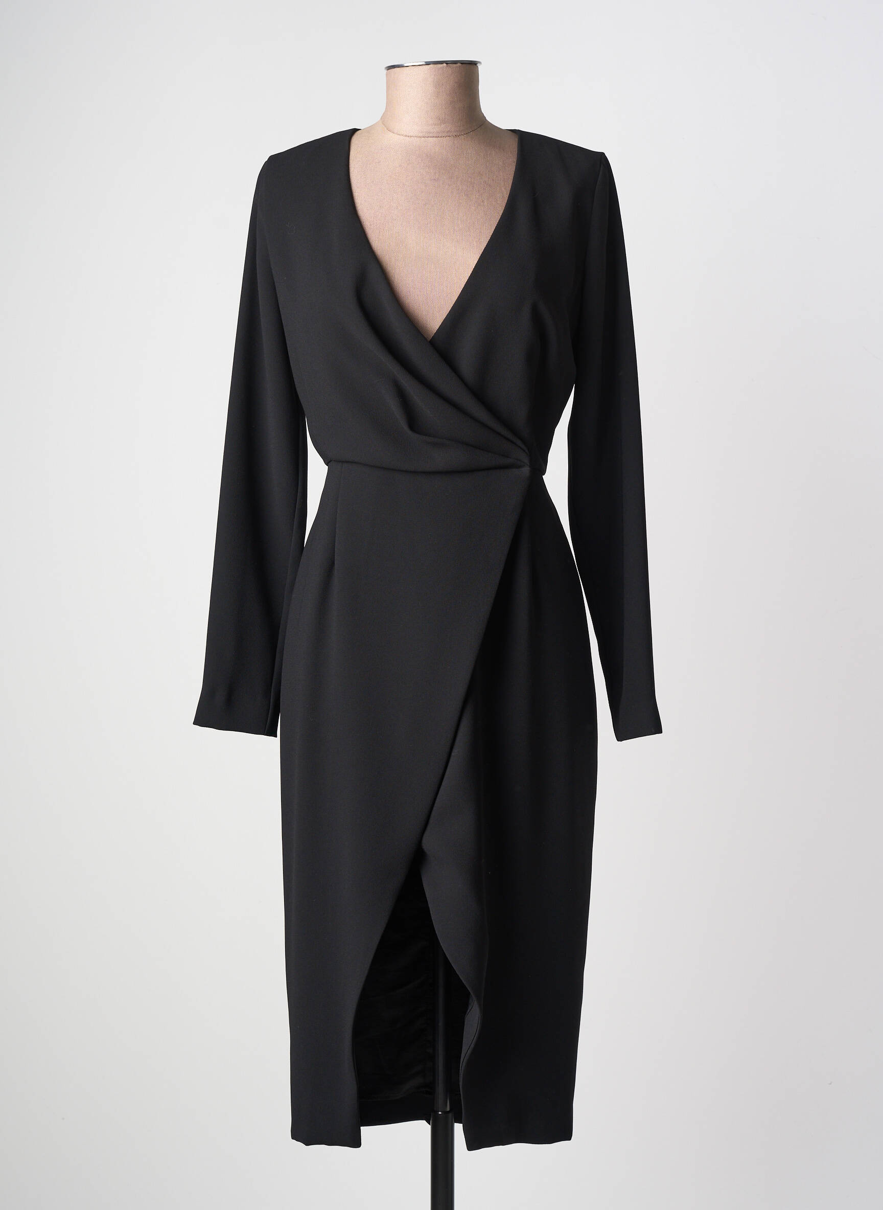 Robe mi-longue tissage crêpe manches longues noir PINKO femme