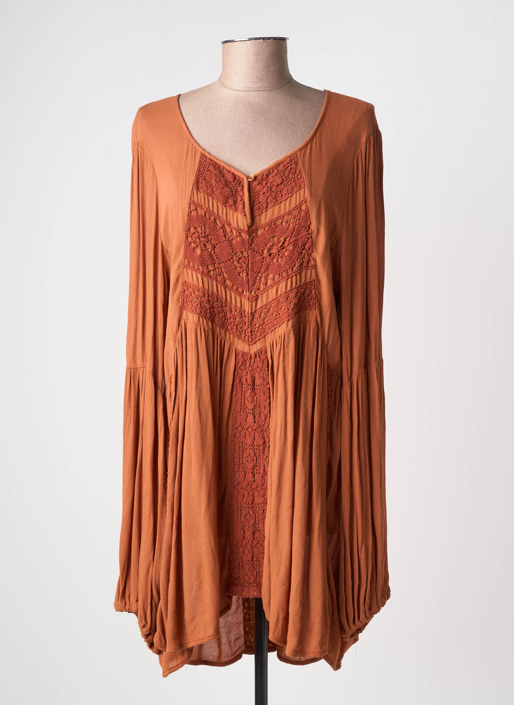 Robe courte manches longues manches longues orange NOLITA femme
