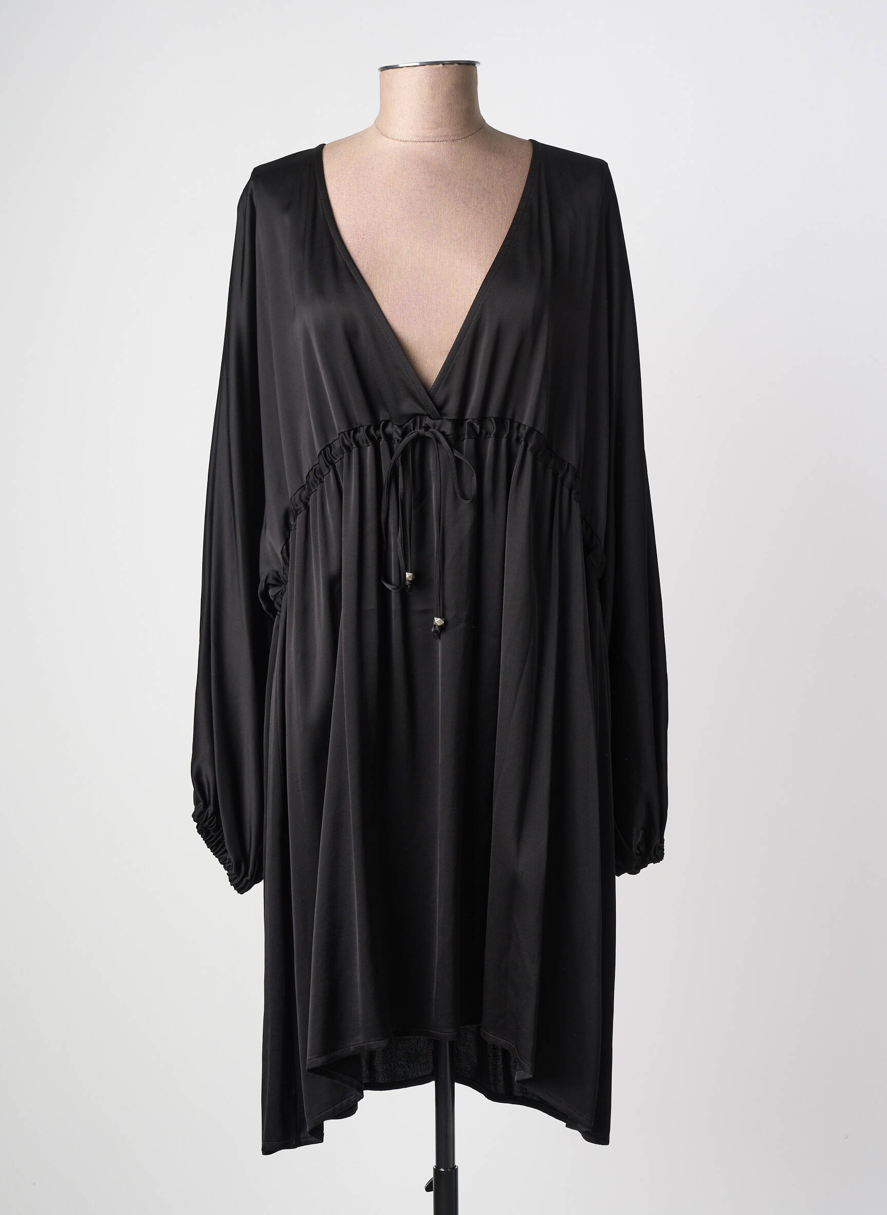 Robe mi-longue coupe fluide manches longues noir OTTOD'AME femme