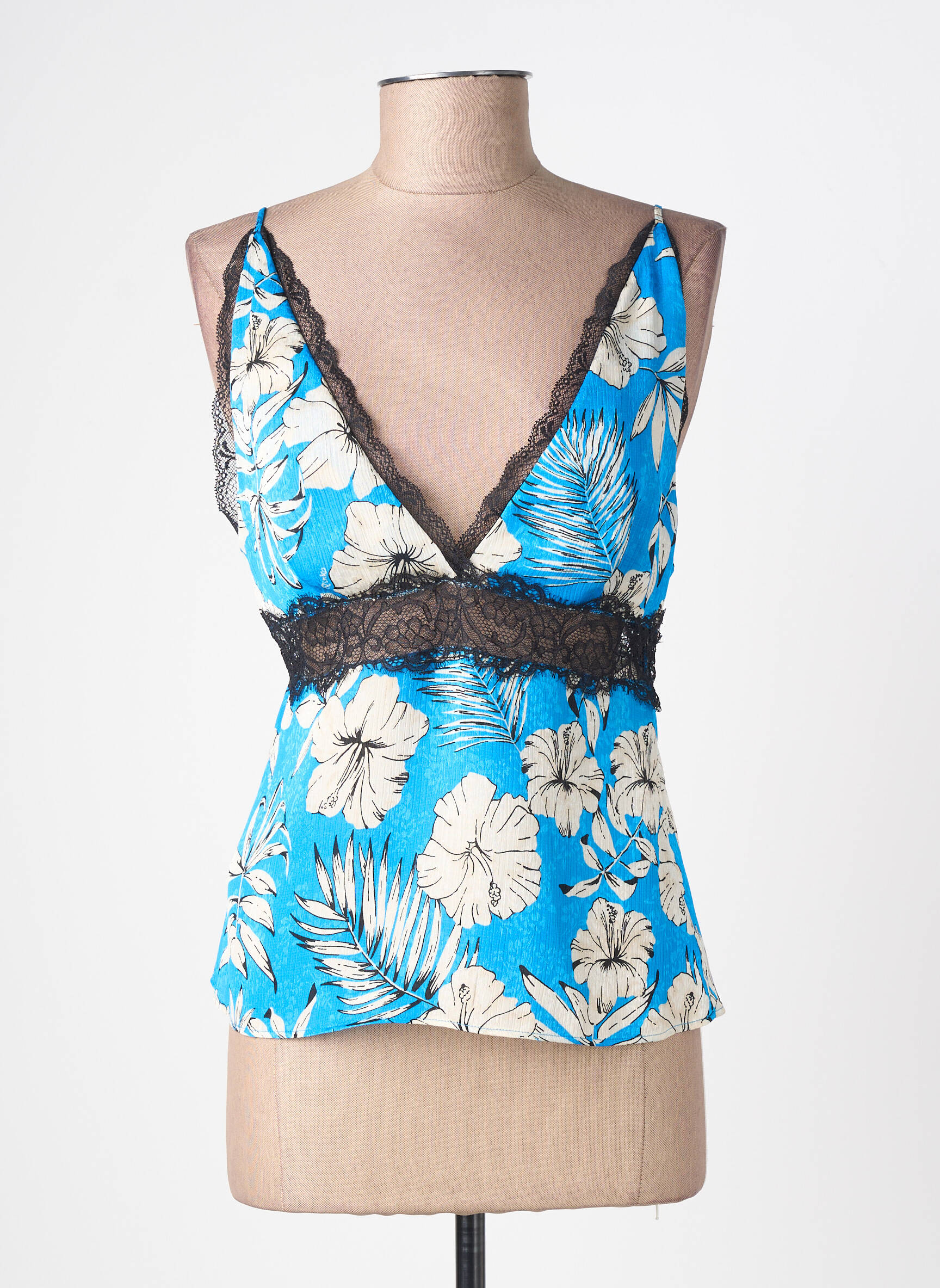 Top tissage crêpe fines bretelles bleu PINKO femme