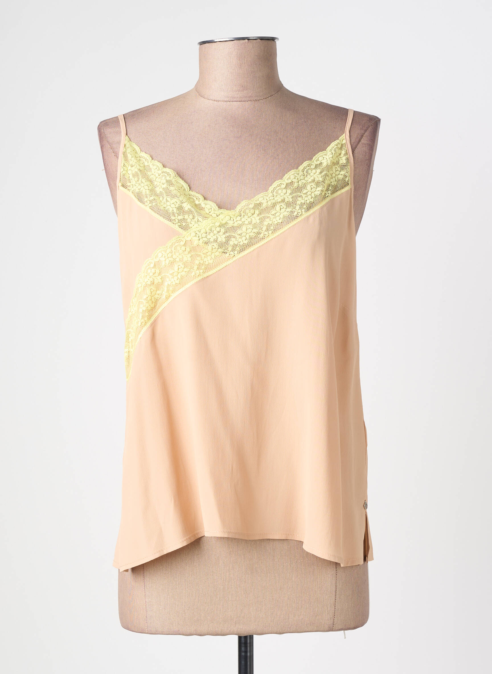 Top tissage crêpe fines bretelles beige OTTOD'AME femme