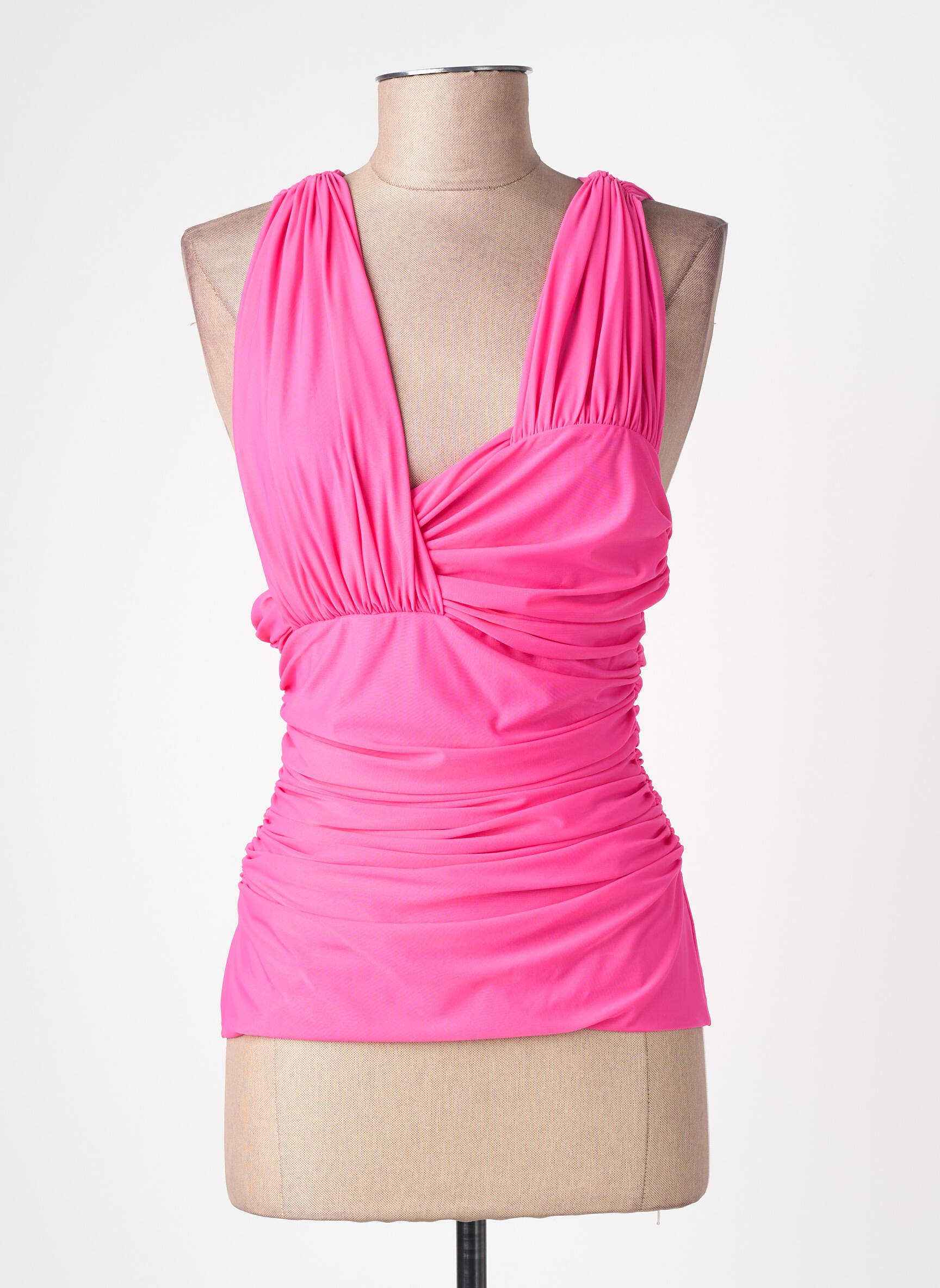 Top tissage crêpe sans manche rose PINKO femme