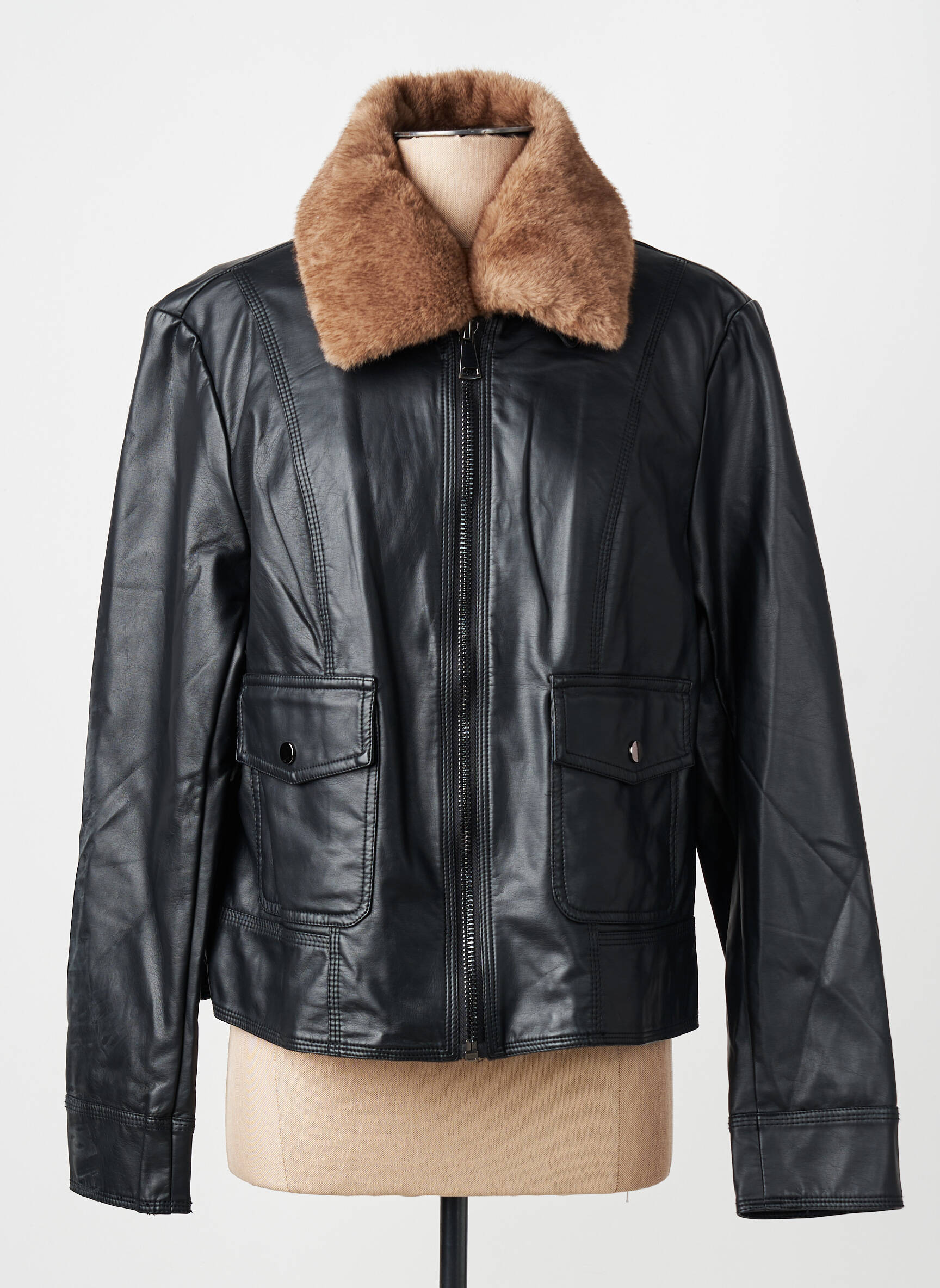 Veste simili cuir poches noir ESCANDELLE femme