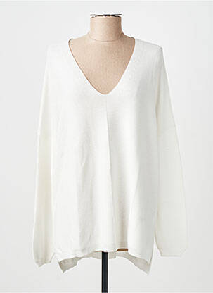 Pull col v manches longues blanc AN' GE femme