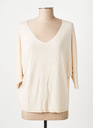 Pull col v manches 3/4 beige FREE FOR HUMANITY femme
