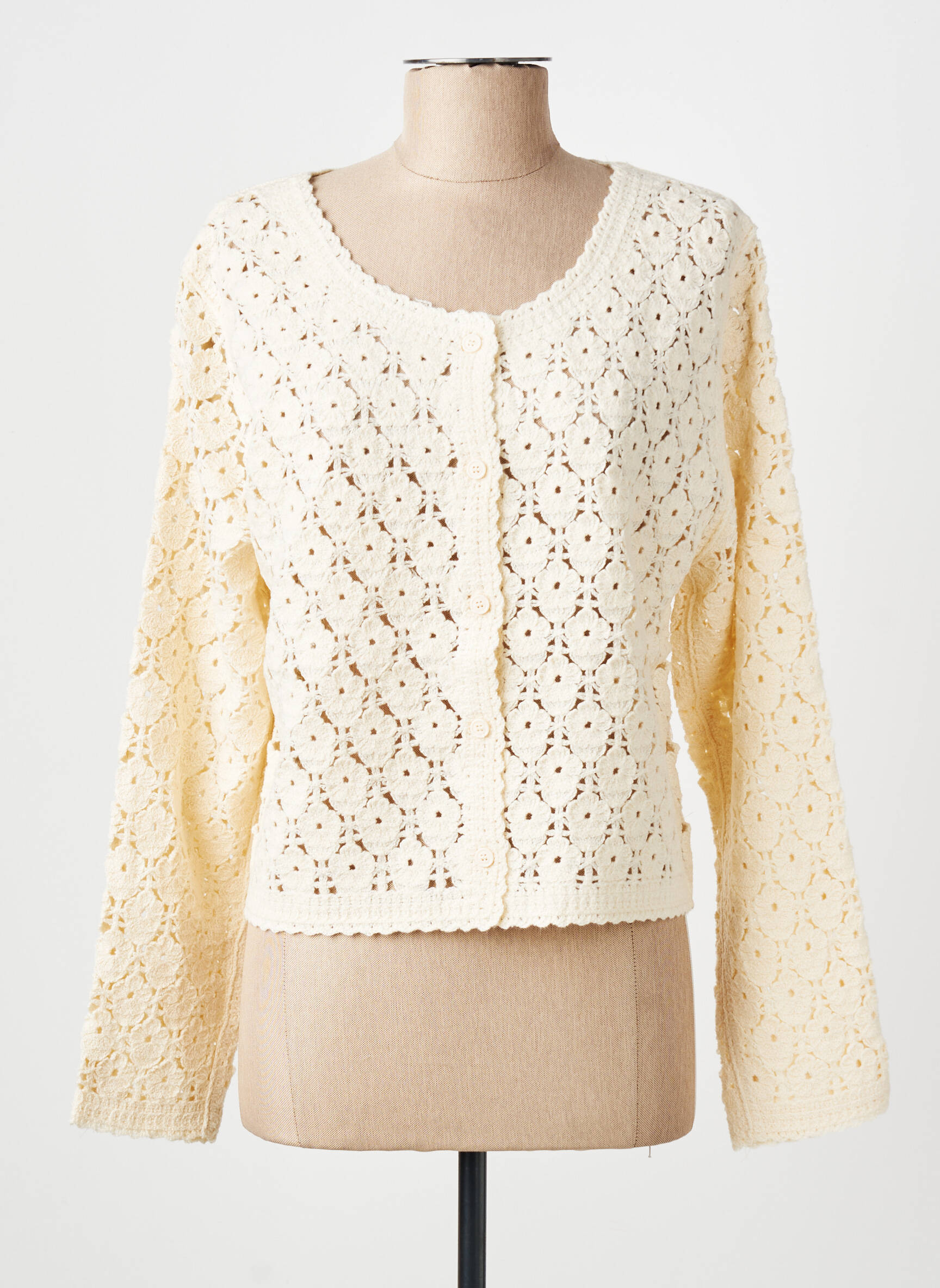 Gilet manches longues col rond beige LULU.H femme