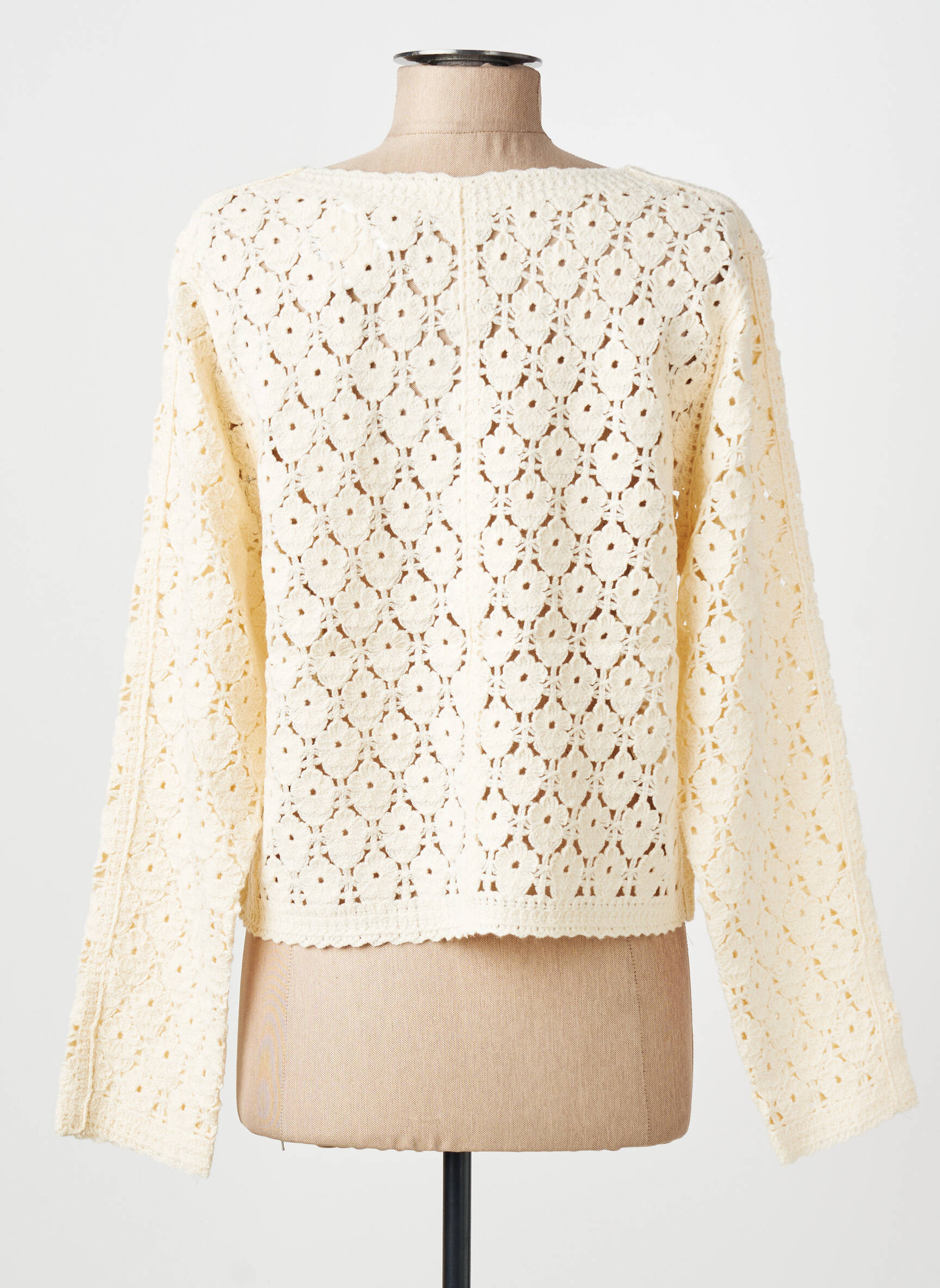 Gilet manches longues col rond beige LULU.H femme