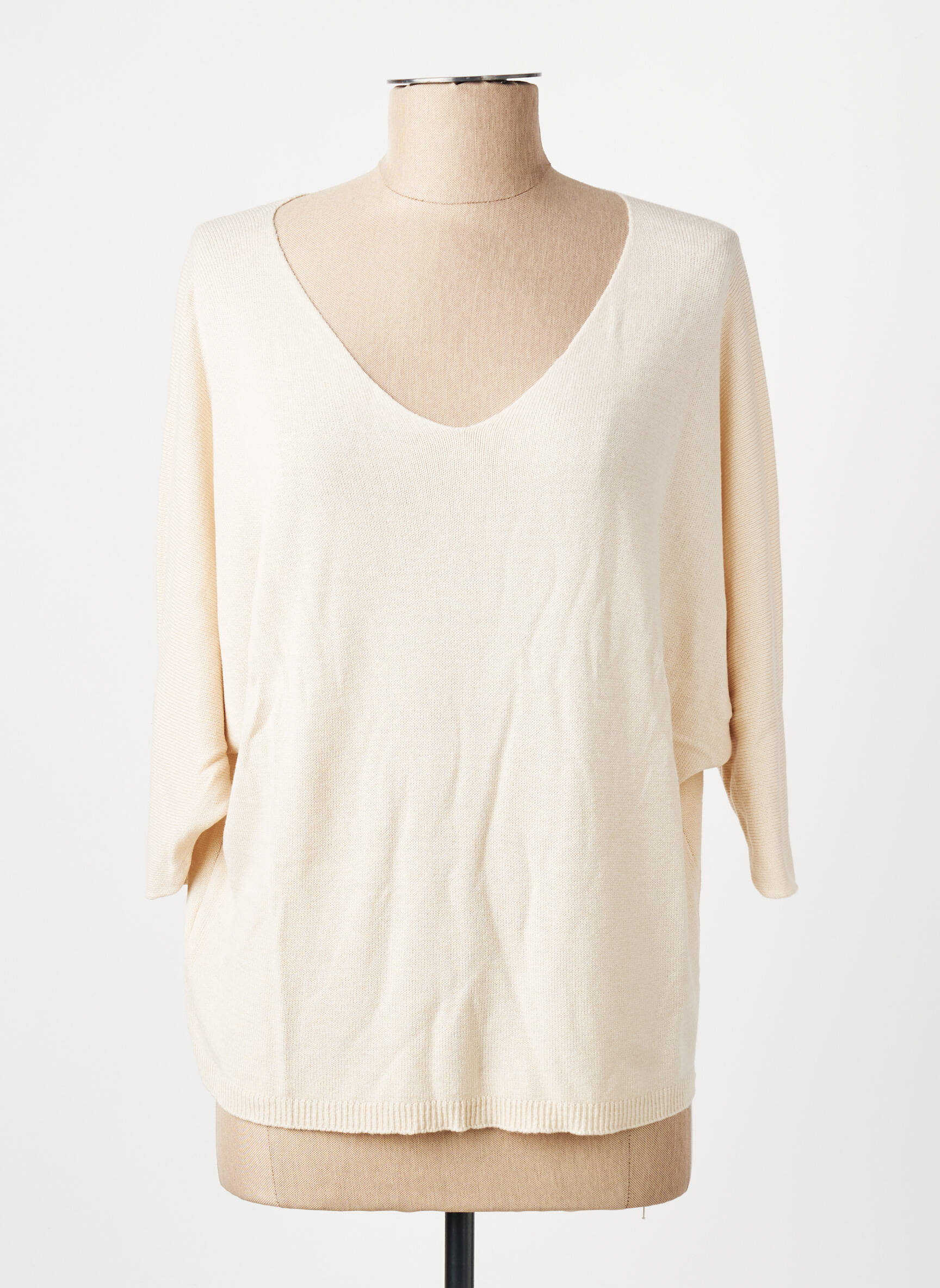 Pull col v manches 3/4 beige FREE FOR HUMANITY femme