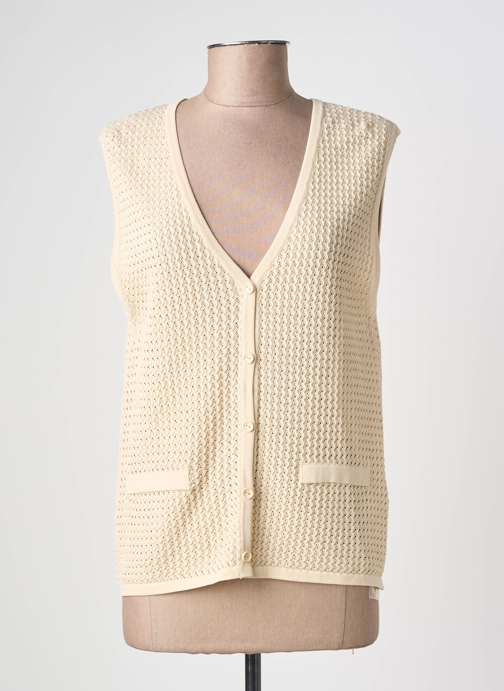 Gilet manches courtes coupe droite beige GRACE & MILA femme