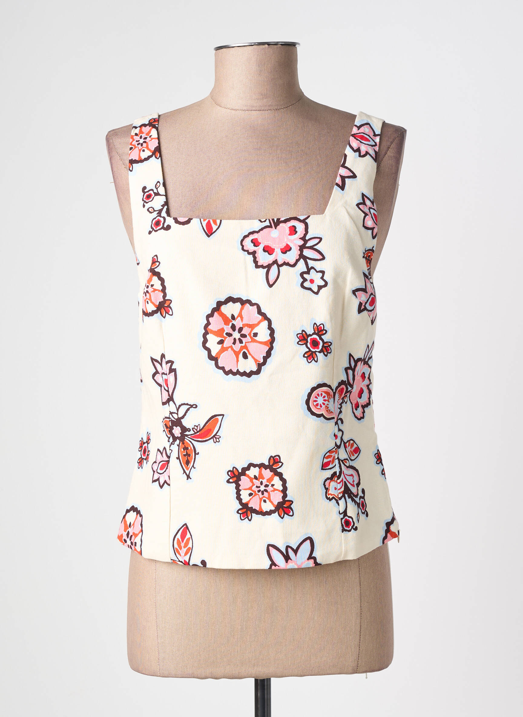 Top col carré sans manche beige GRACE & MILA femme