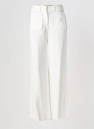 Pantalon flare fermeture zippée sous rabat avec crochet taille haute blanc AN' GE femme