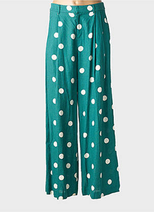 Pantalon large tissage popeline taille haute vert GRACE & MILA femme