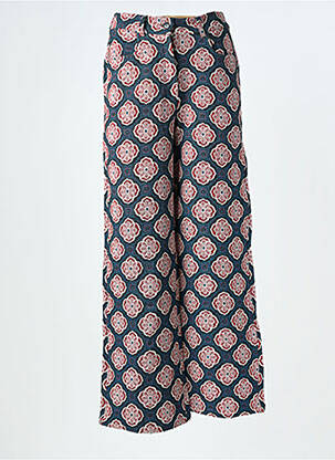Pantalon large fermeture zippée sous rabat boutonné taille haute bleu AN' GE femme