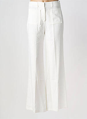 Pantalon flare fermeture zippée sous rabat avec crochet taille haute blanc AN' GE femme