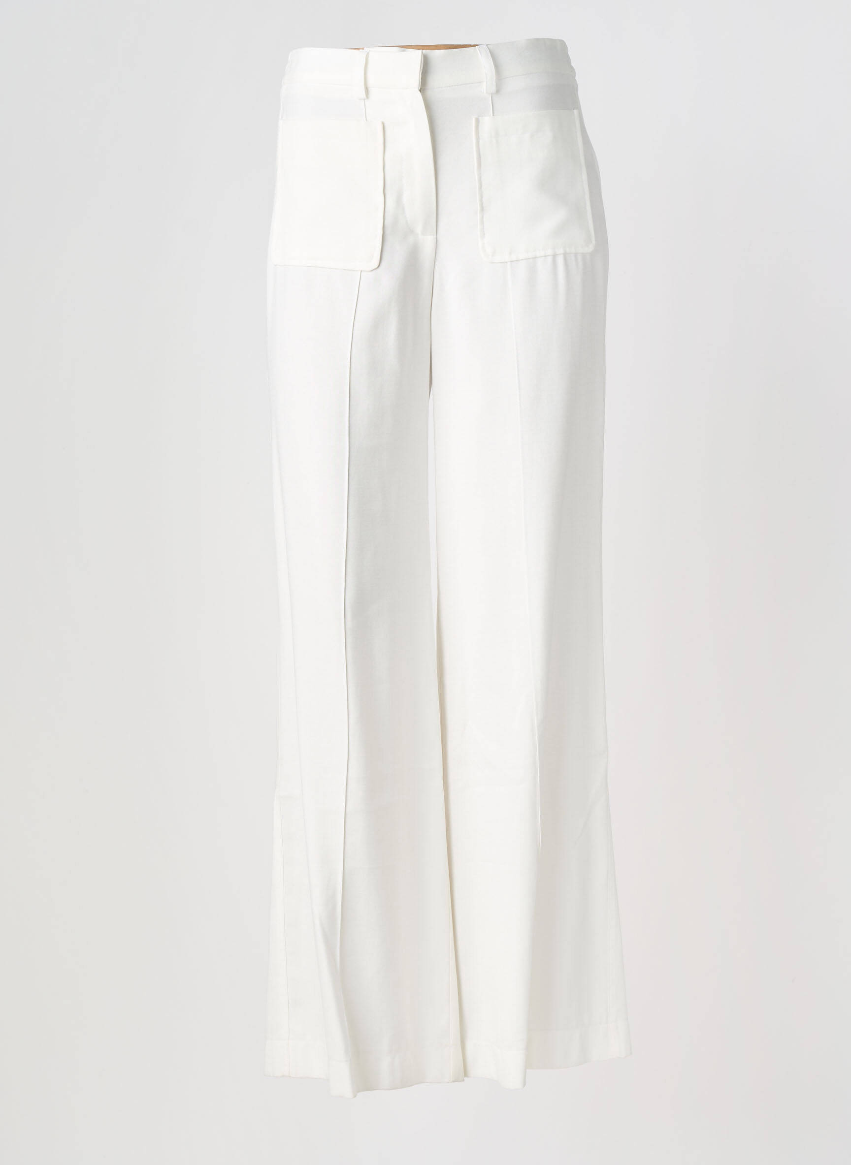 Pantalon flare fermeture zippée sous rabat avec crochet taille haute blanc AN' GE femme