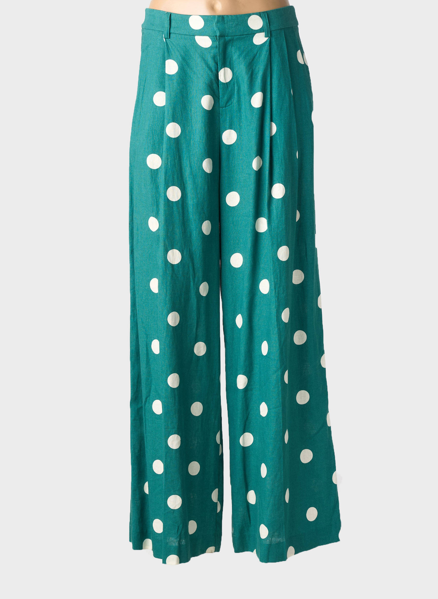 Pantalon large tissage popeline taille haute vert GRACE & MILA femme