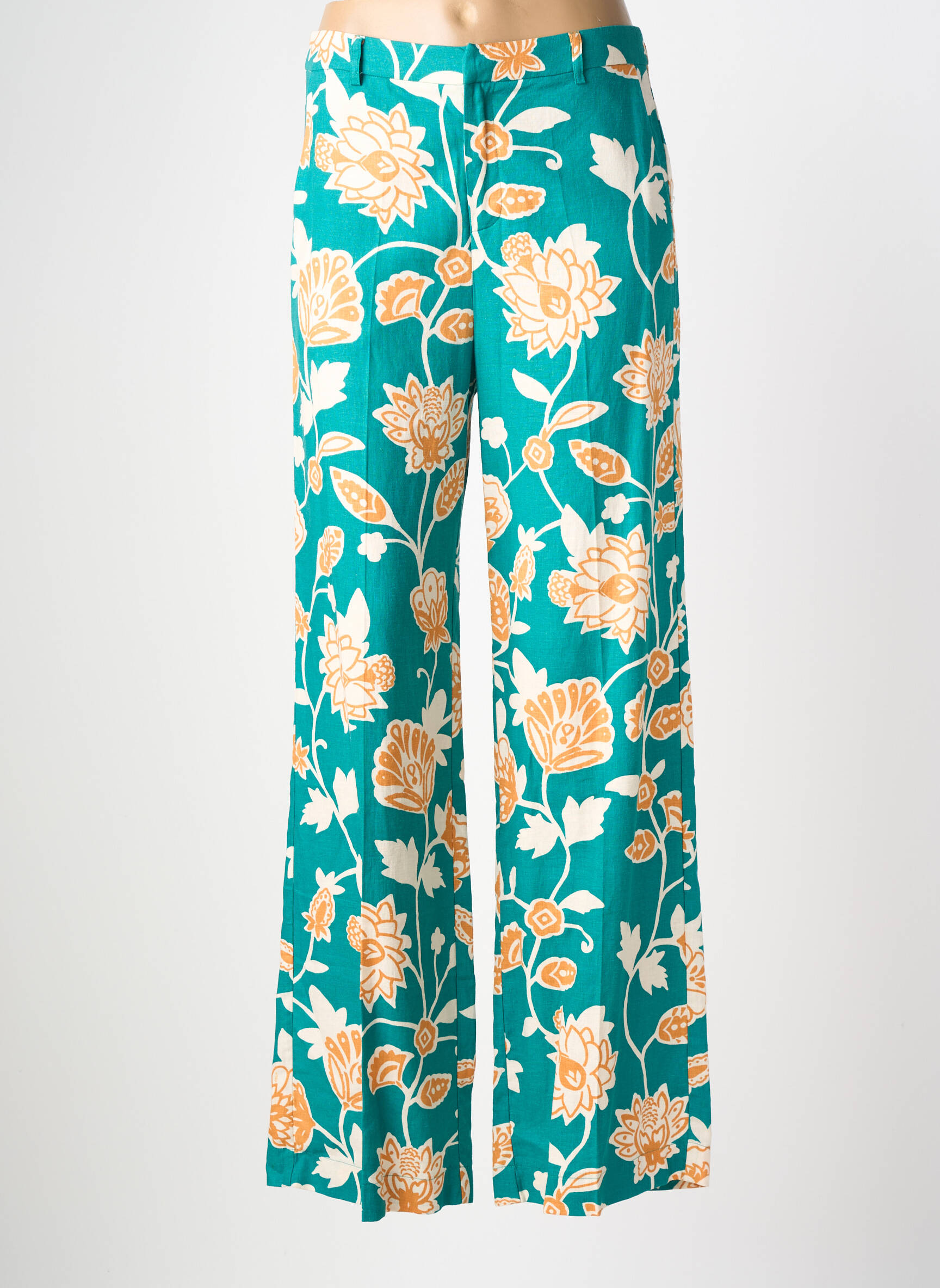 Pantalon large tissage popeline taille haute vert GRACE & MILA femme