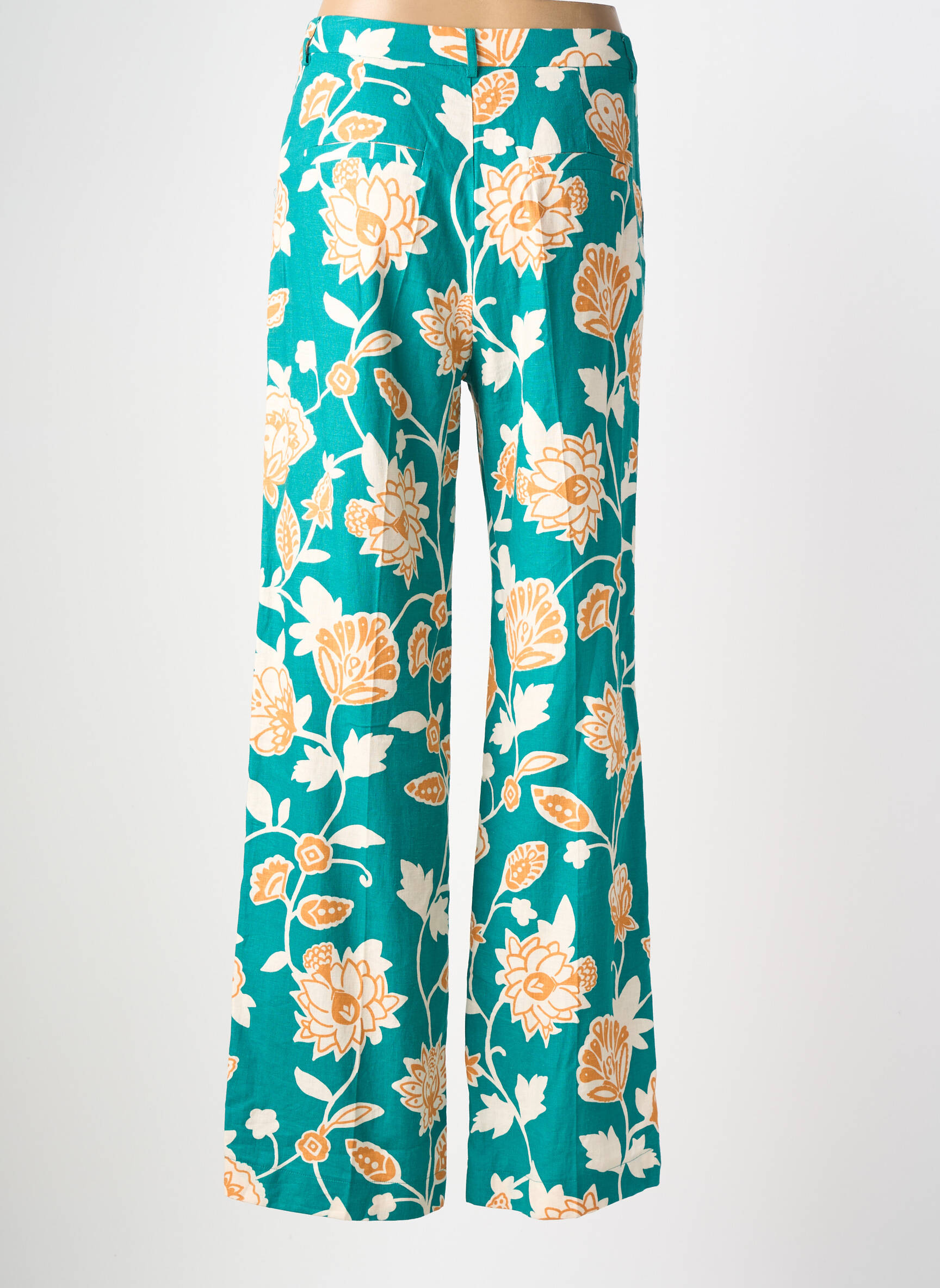 Pantalon large tissage popeline taille haute vert GRACE & MILA femme