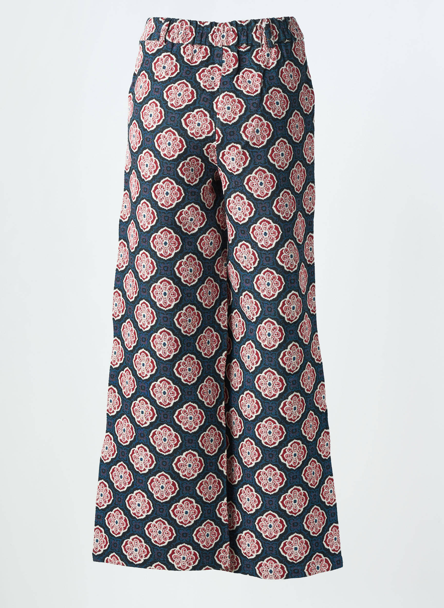 Pantalon large fermeture zippée sous rabat boutonné taille haute bleu AN' GE femme