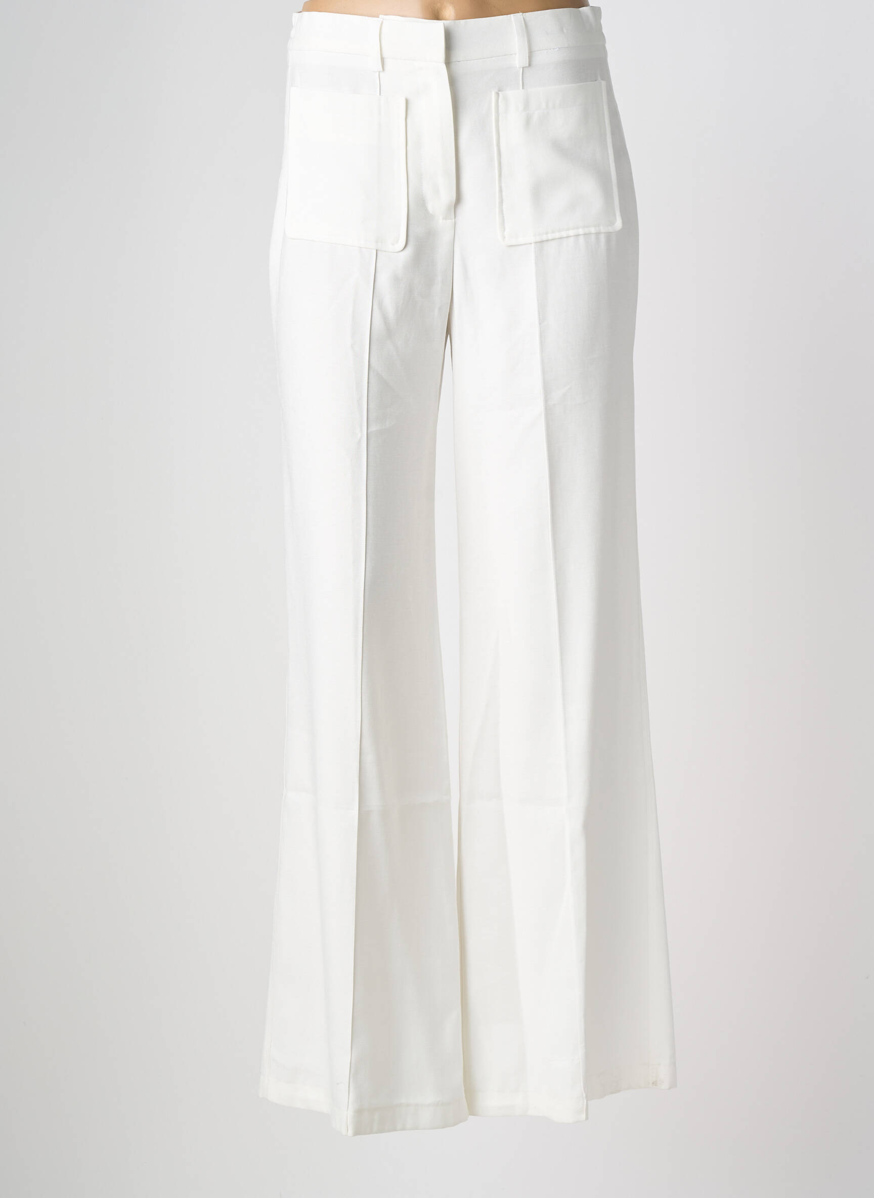 Pantalon flare fermeture zippée sous rabat avec crochet taille haute blanc AN' GE femme