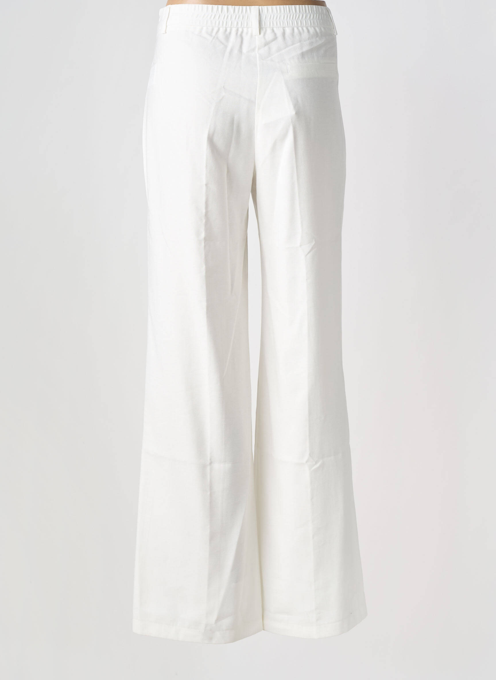 Pantalon flare fermeture zippée sous rabat avec crochet taille haute blanc AN' GE femme