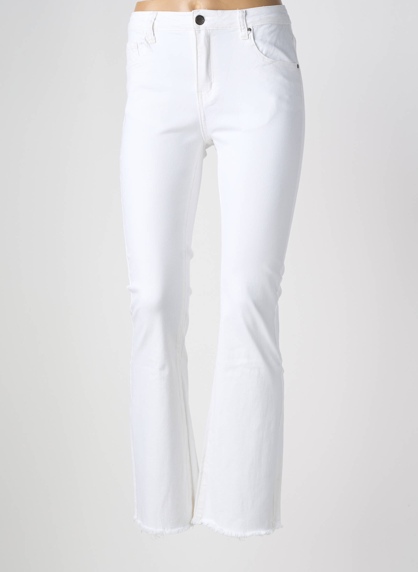Jeans bootcut finition franges taille haute blanc NINA CARTER femme