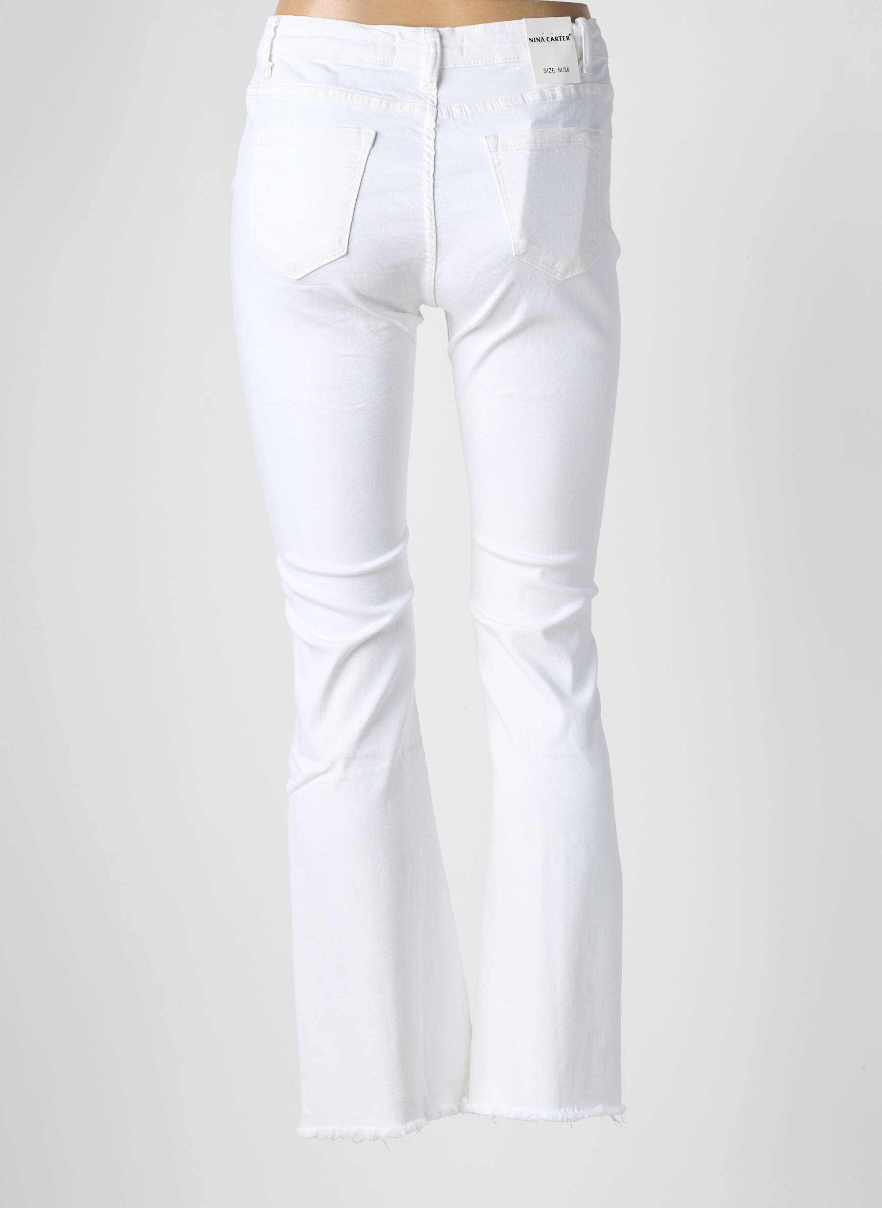 Jeans bootcut finition franges taille haute blanc NINA CARTER femme