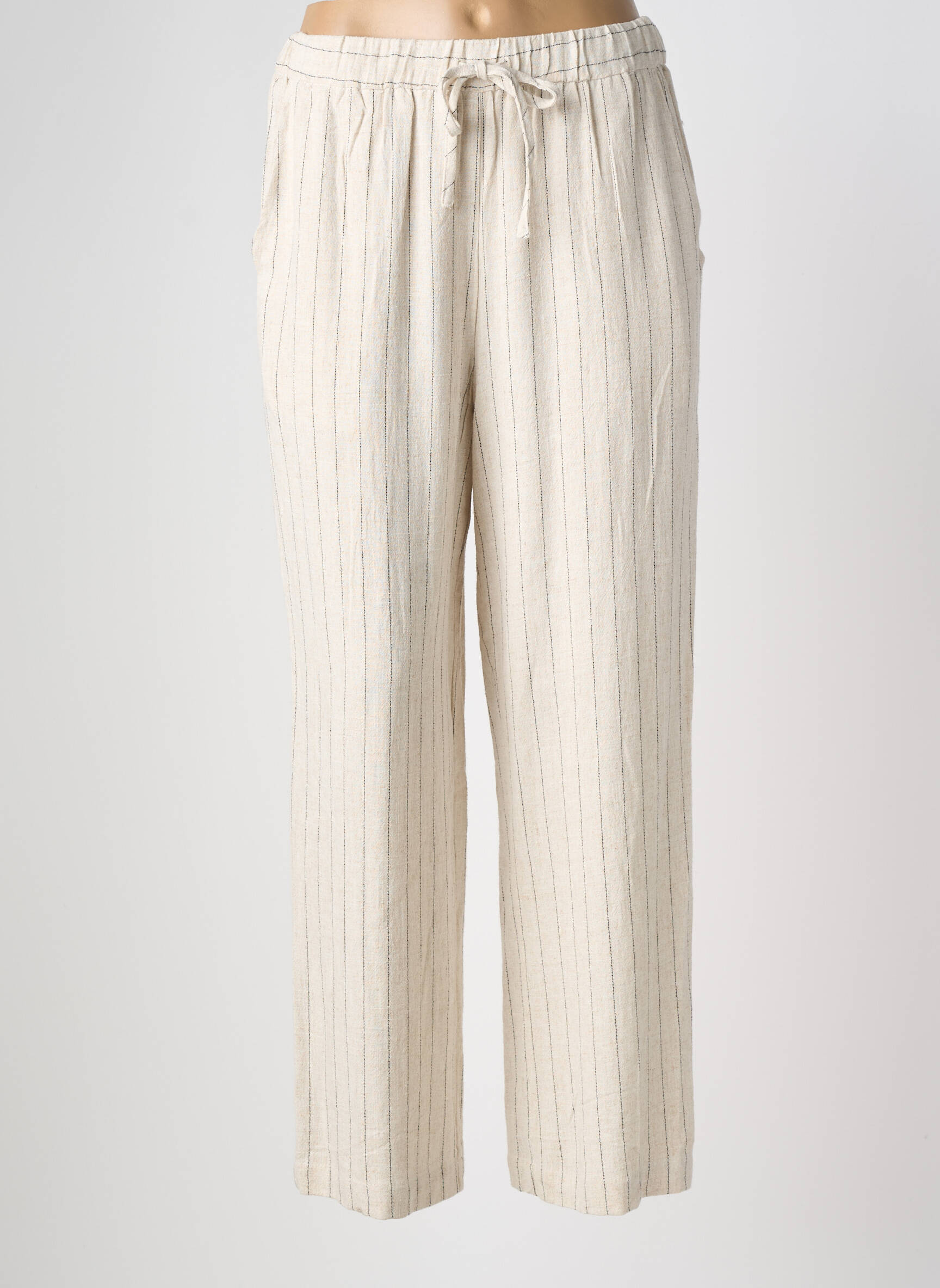 Pantalon droit tissage crêpe taille normale beige LILI & LALA femme