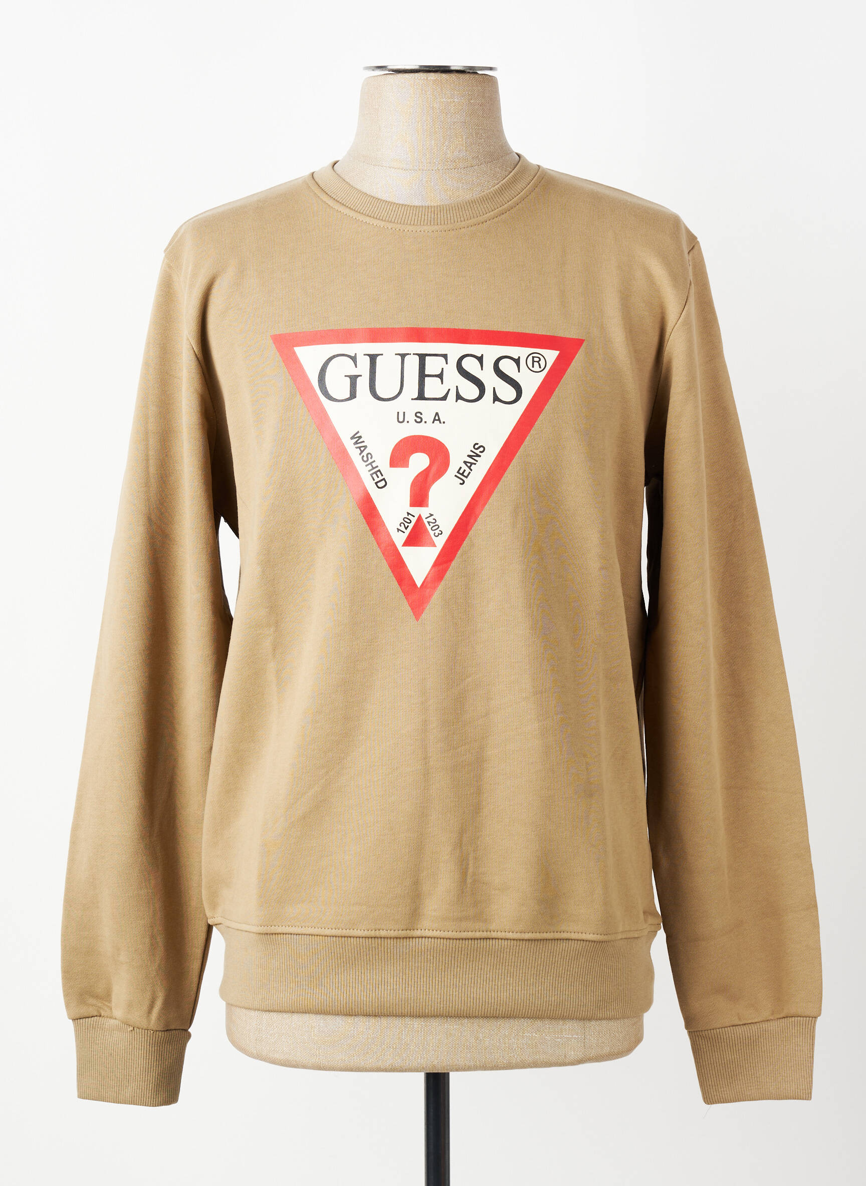 Sweat-shirt stretch manches longues marron GUESS homme
