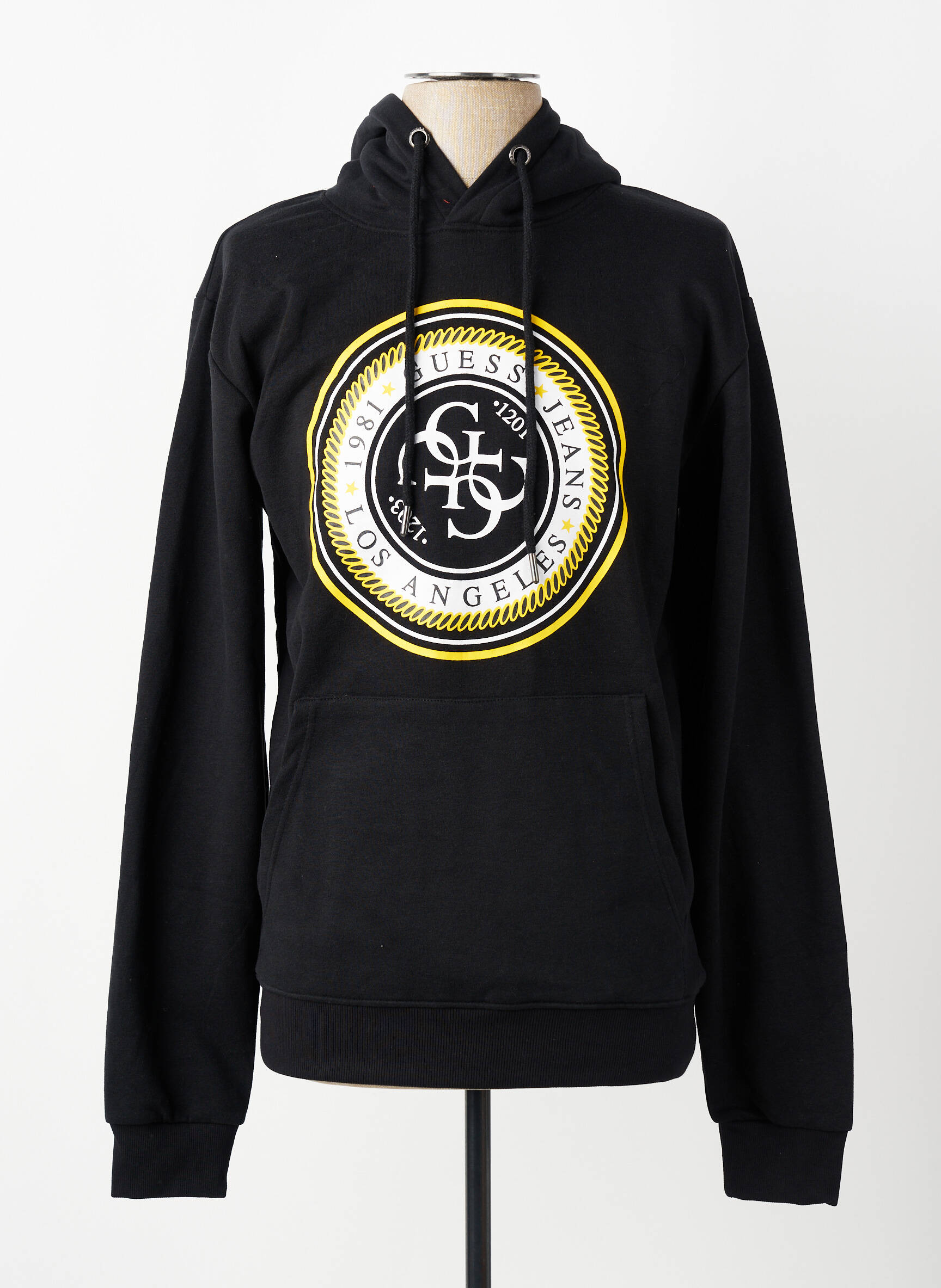 Sweat-shirt à capuche poches manches longues noir GUESS homme