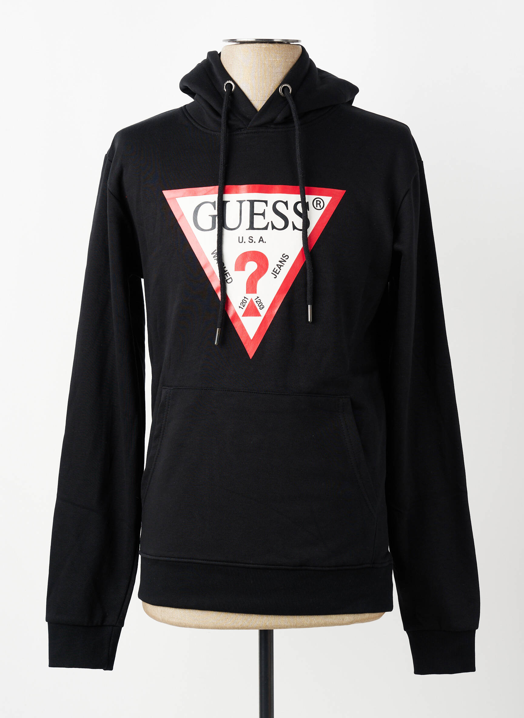Sweat-shirt à capuche poches manches longues noir GUESS homme