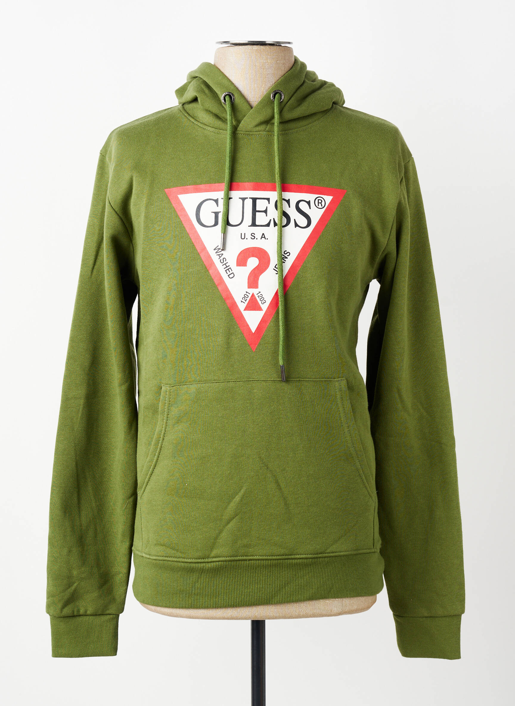 Sweat-shirt à capuche poches manches longues vert GUESS homme