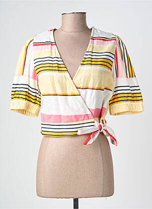 Top coupe cintrée manches courtes jaune ANGE femme