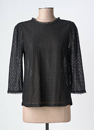 Top col rond manches 3/4 noir GRACE & MILA femme