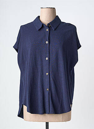 Chemisier tissage crêpe manches courtes bleu GRACE & MILA femme