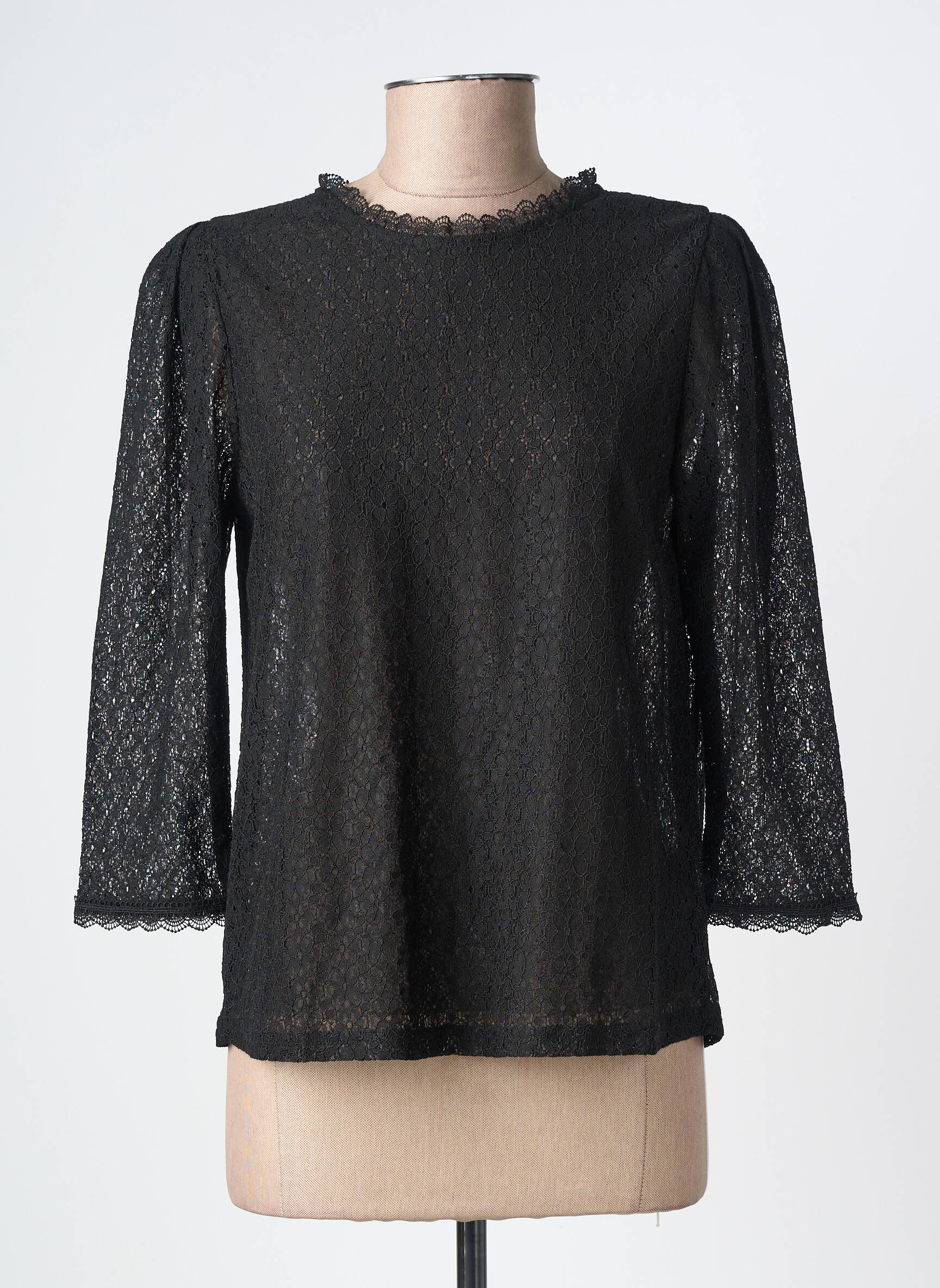 Top col rond manches 3/4 noir GRACE & MILA femme