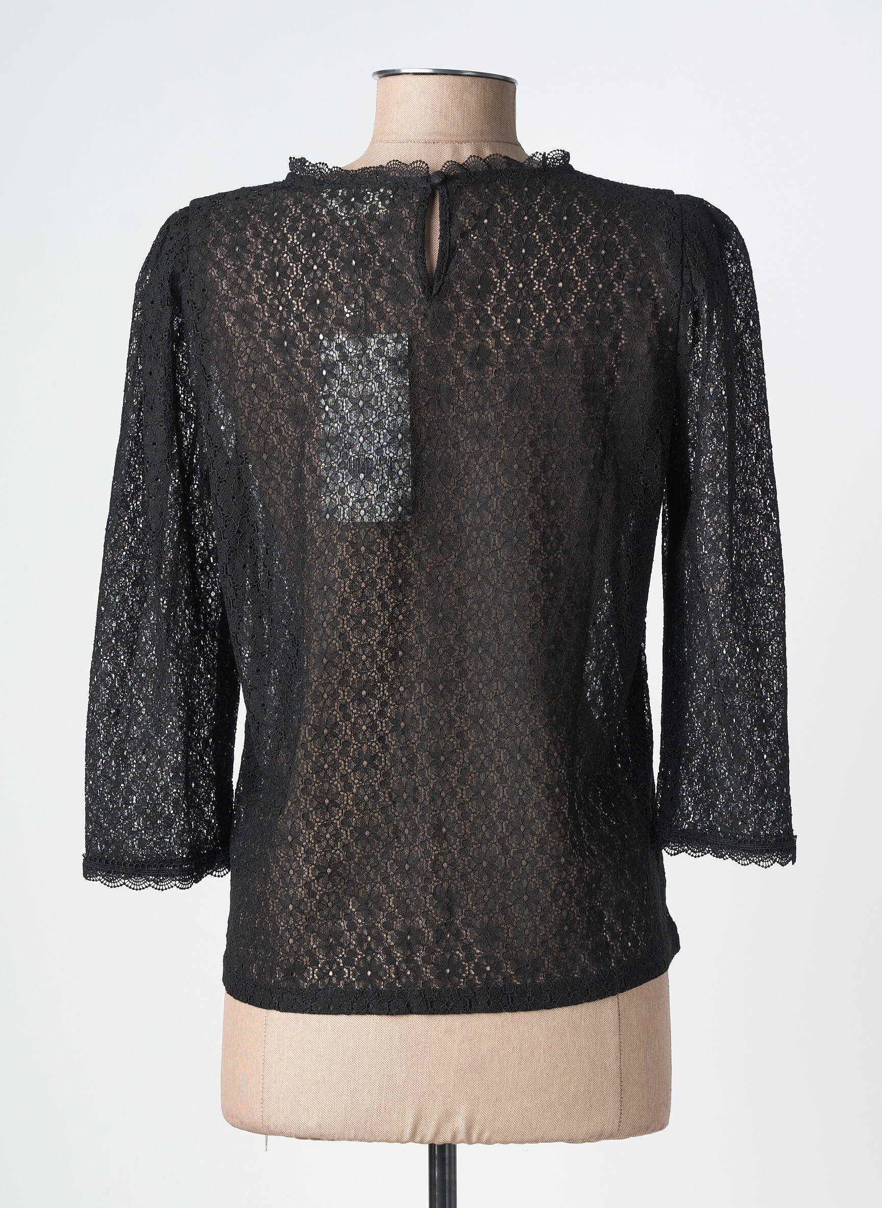 Top col rond manches 3/4 noir GRACE & MILA femme
