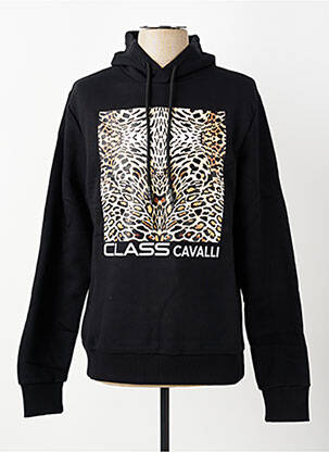 Sweat-shirt à capuche tissage jersey manches longues noir CAVALLI homme