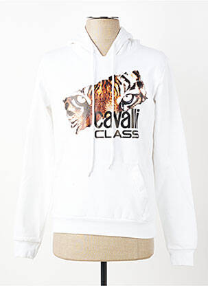 Sweat-shirt à capuche poches manches longues blanc CAVALLI homme