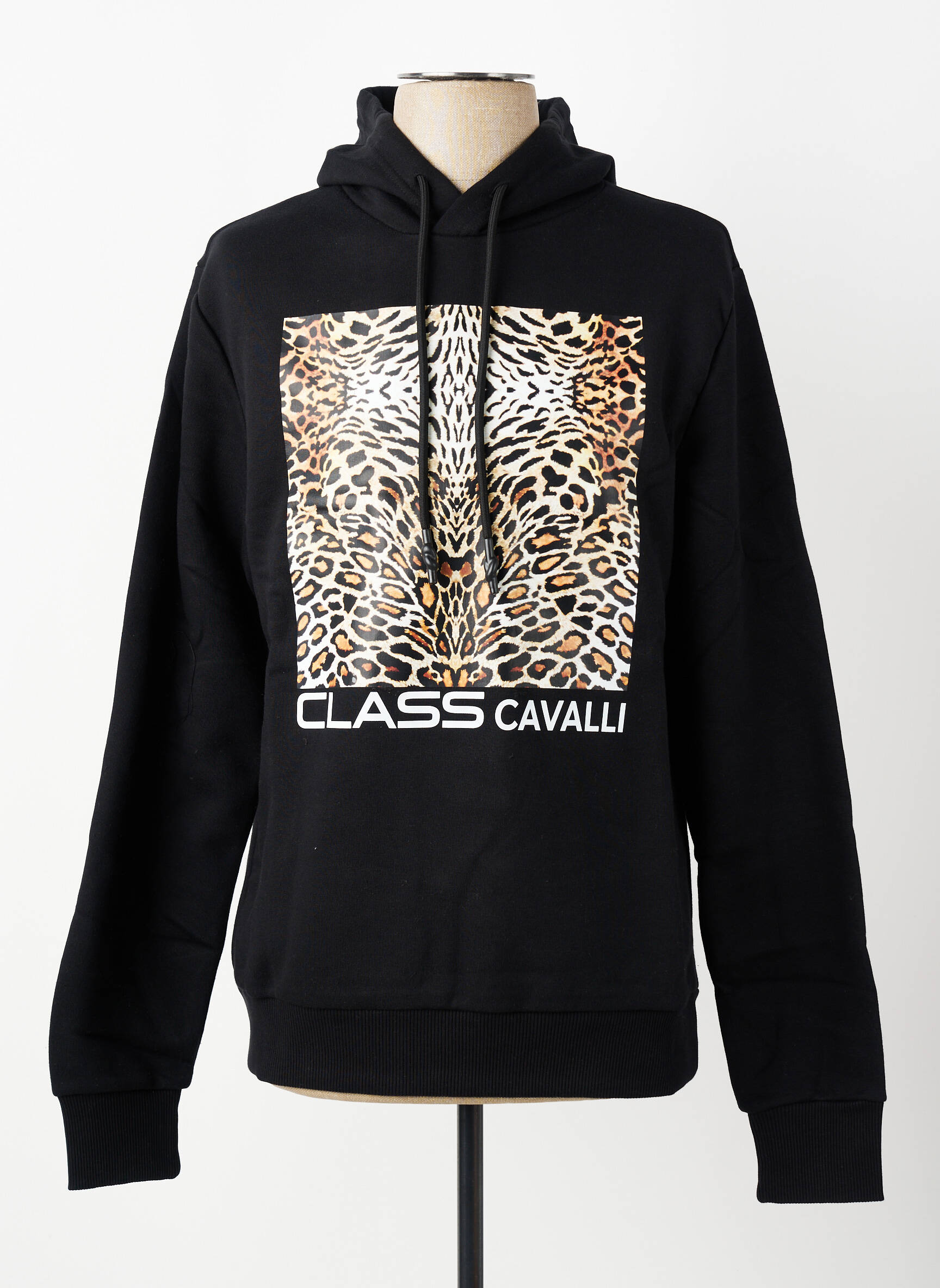 Sweat-shirt à capuche tissage jersey manches longues noir CAVALLI homme