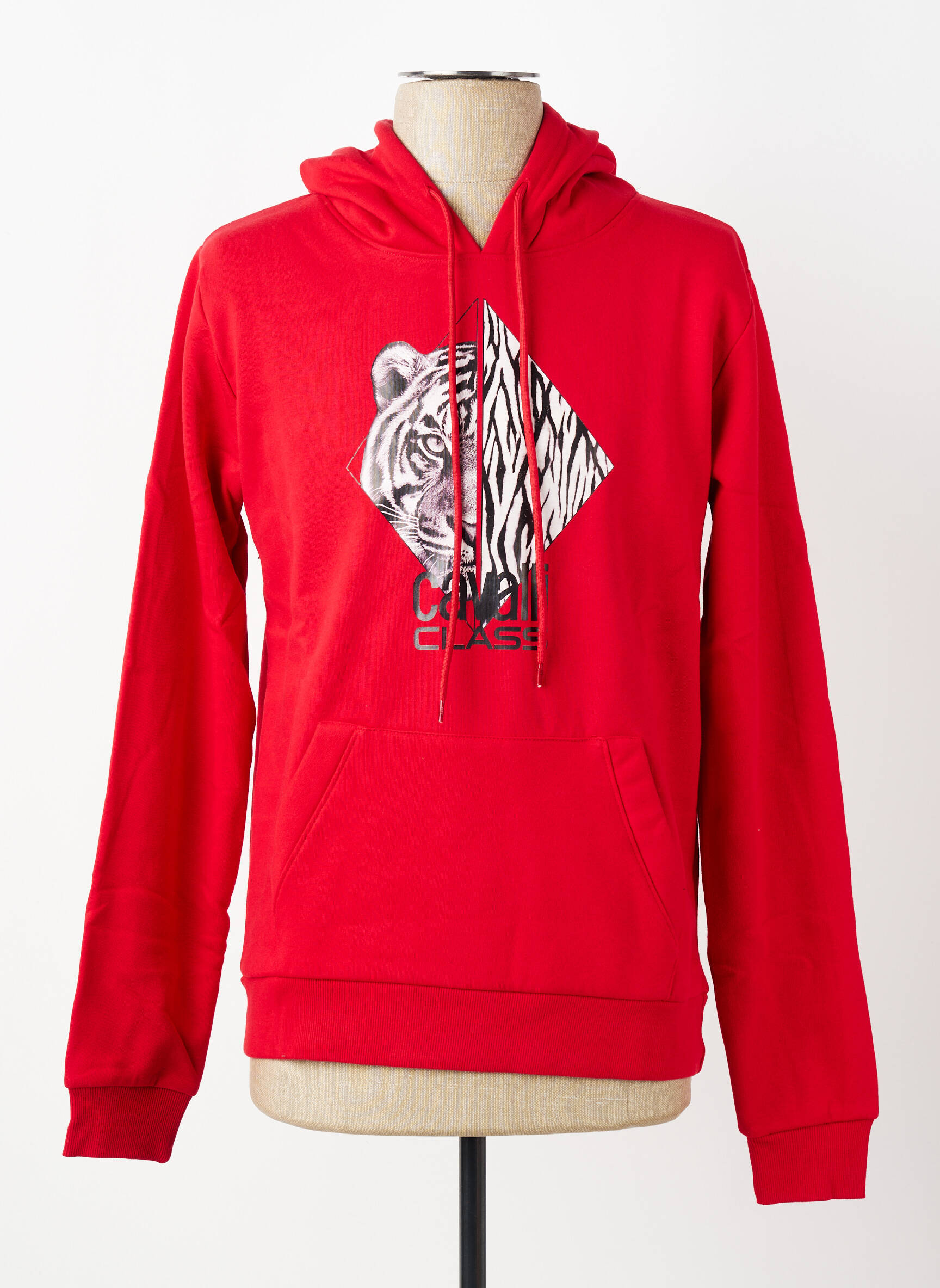 Sweat-shirt à capuche poches manches longues rouge CAVALLI homme