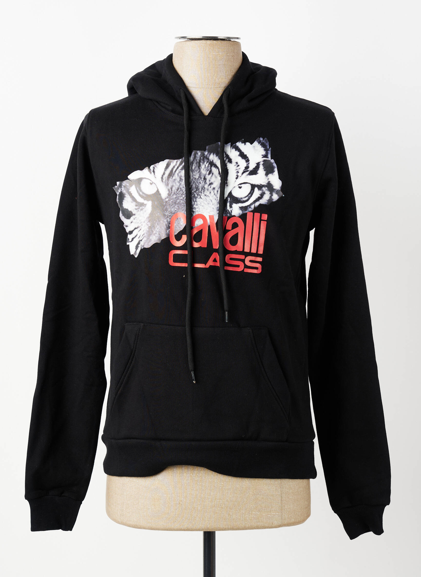 Sweat-shirt à capuche poches manches longues noir CAVALLI homme