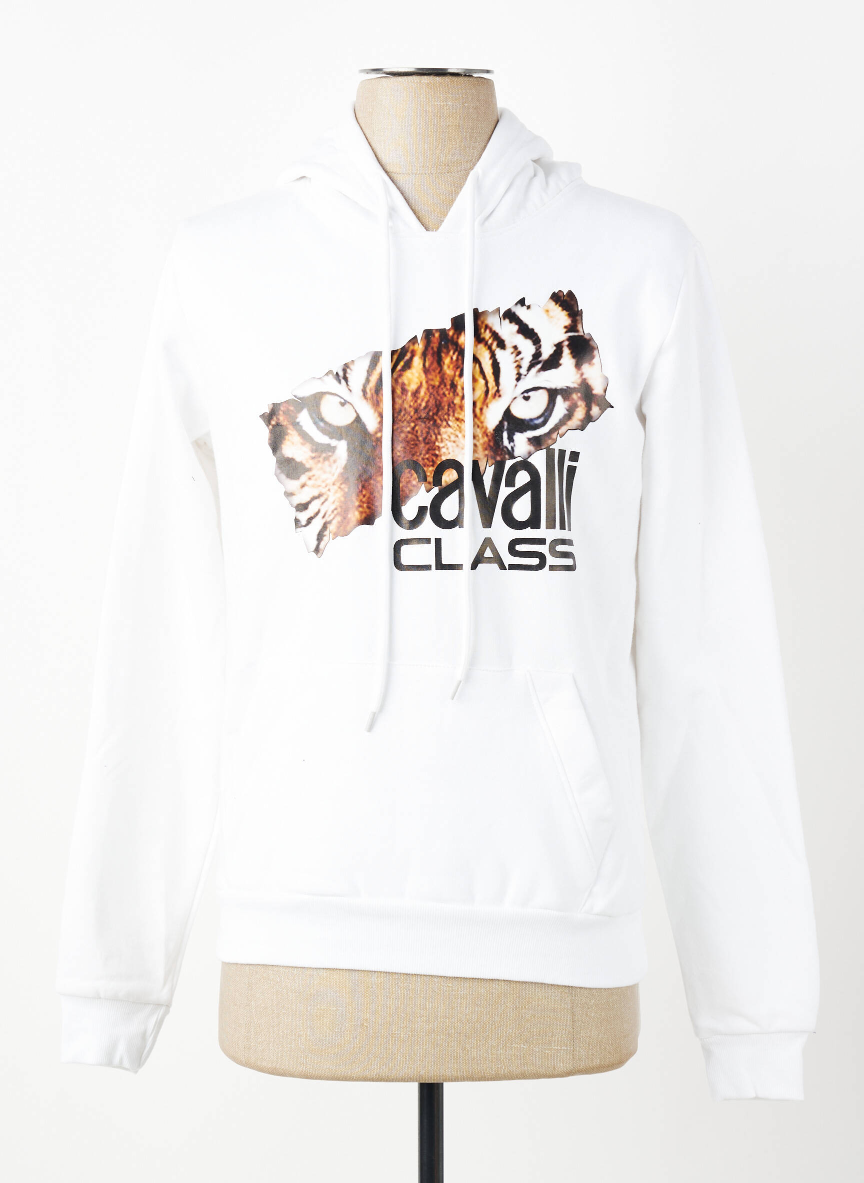 Sweat-shirt à capuche poches manches longues blanc CAVALLI homme