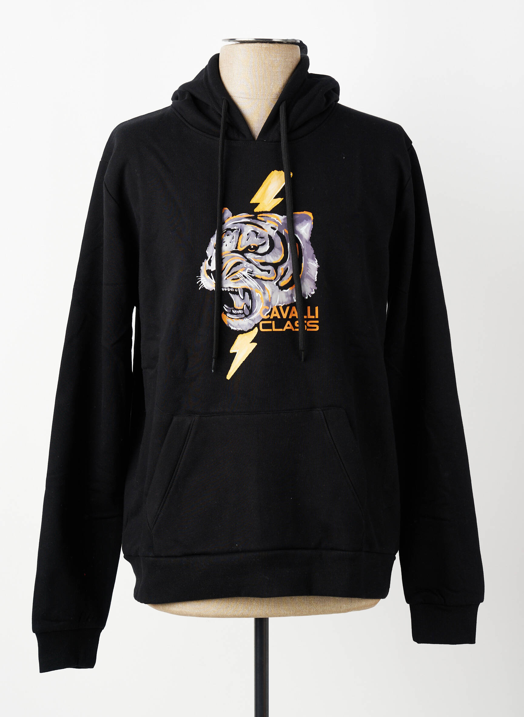 Sweat-shirt à capuche poches manches longues noir CAVALLI homme