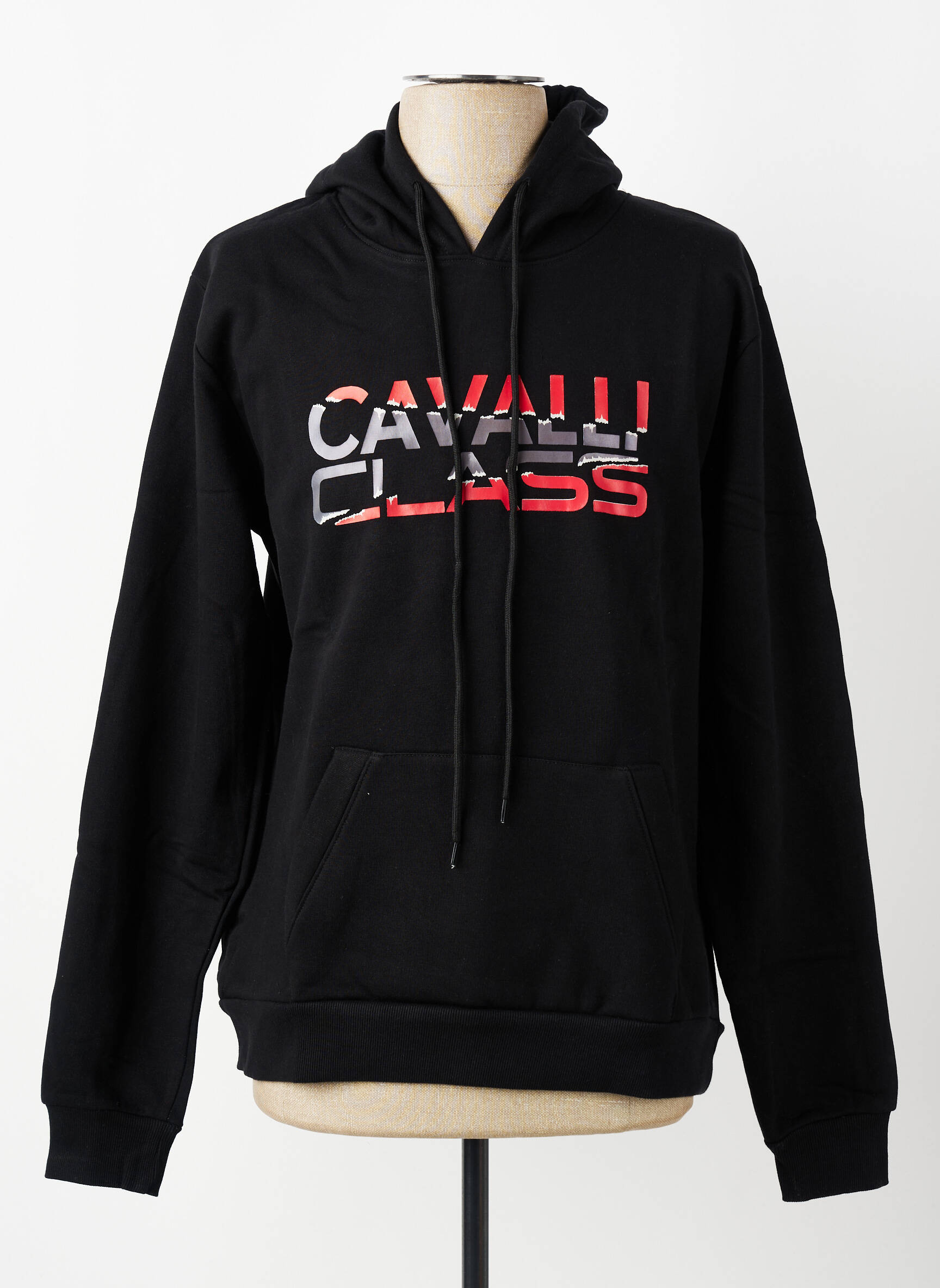 Sweat-shirt à capuche poches manches longues noir CAVALLI homme