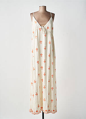 Robe longue imprimé fantaisie fines bretelles beige GRACE & MILA femme